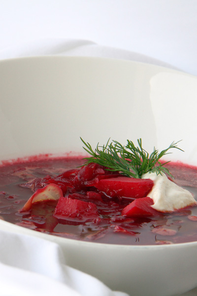 This is a borscht soup and cashew sour cream by Active Vegetarian