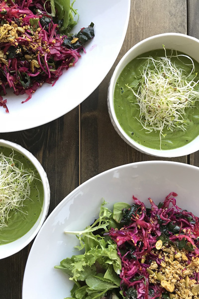 This is a vegan green cream soup by active vegetarian