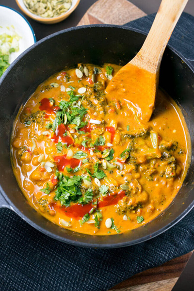 This is a vegetarian pumpkin curry pot