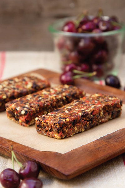 This is a chocolate cherry goji bars recipe made by Active Vegetarian