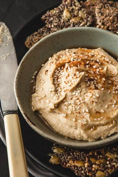 This is a pot of hummus made by active vegetarian