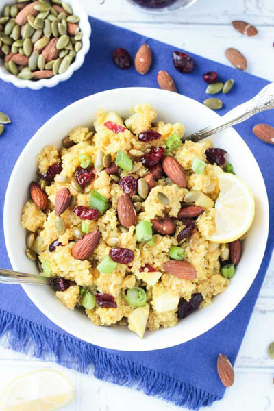 This is a curry quinoa salad recipe made by Active Vegetarian