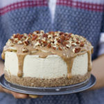 This is a salted caramel apple cheesecake recipe made by Active Vegetarian