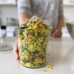 A Healthy homemade vegan quinoa salad is easy and quick lunch for vegetarian