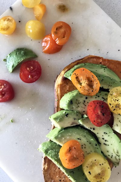 Sweet Potato Toast assembly by active vegetarian